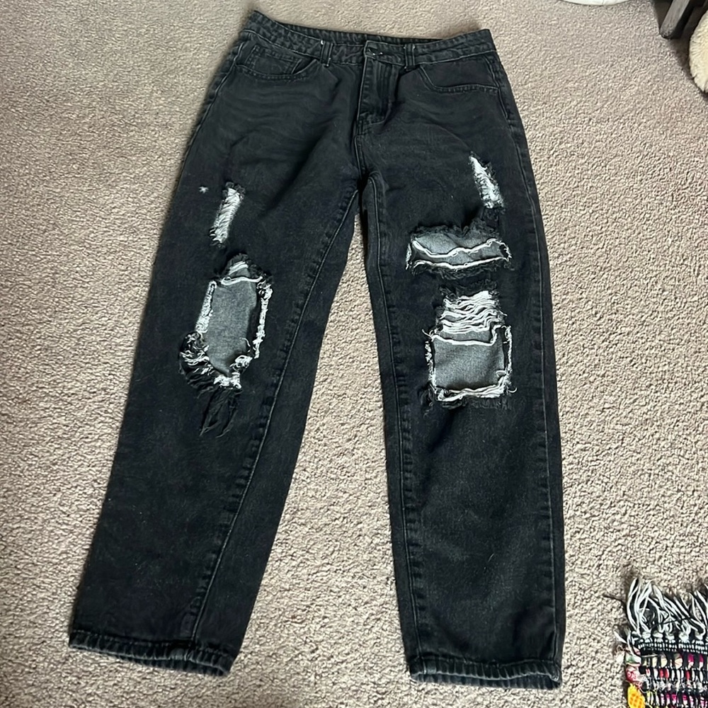 Shein black ripped jeans, straight leg, Size medium